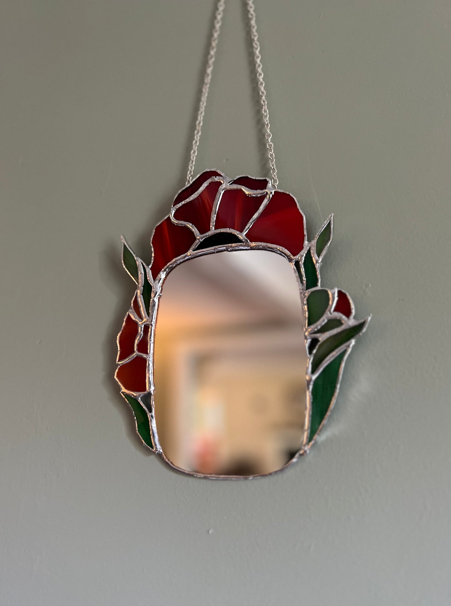 Handmade Stained Glass Mini Poppy Mirror