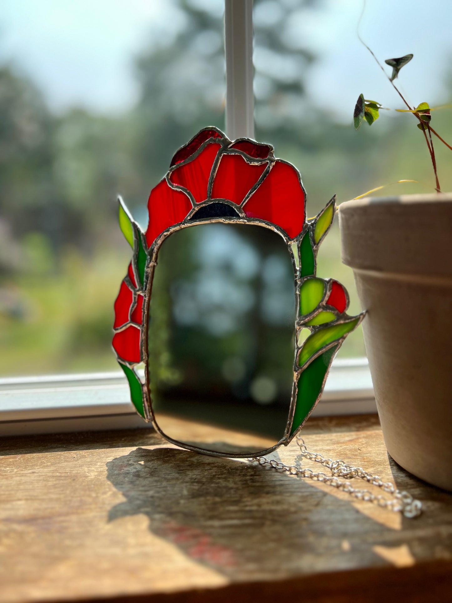 Handmade Stained Glass Mini Poppy Mirror